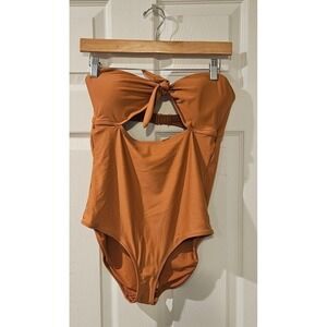 Aerie Strapless One Piece Swimsuit Womens Large Tan Full Coverage Cutout